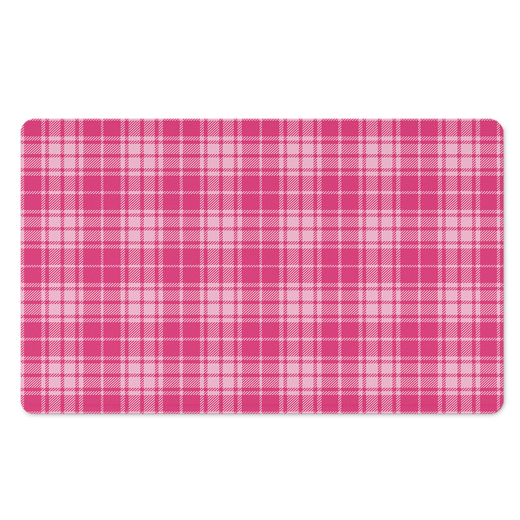 Pink Tartan Pattern Print Polyester Doormat
