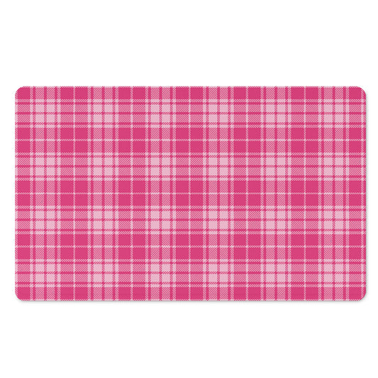 Pink Tartan Pattern Print Polyester Doormat