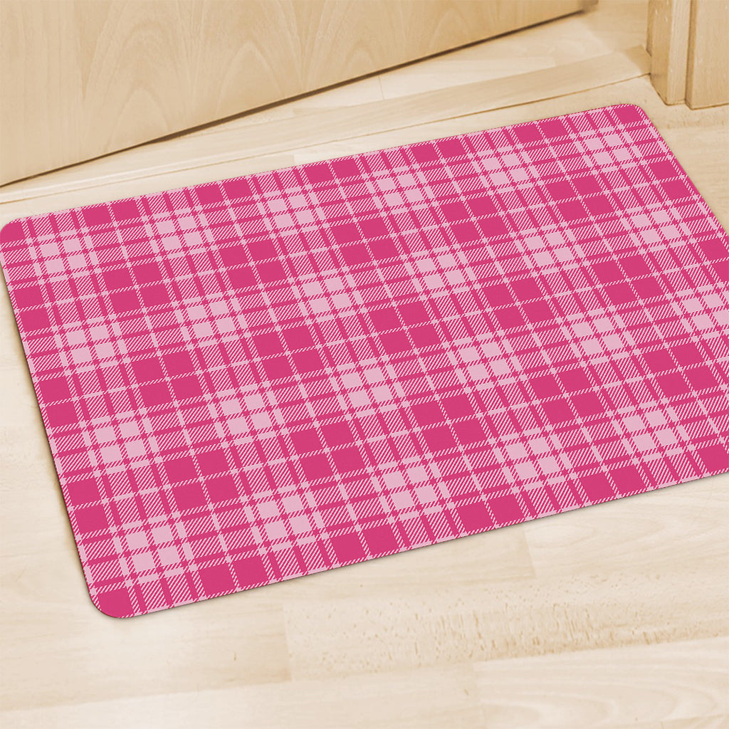 Pink Tartan Pattern Print Polyester Doormat