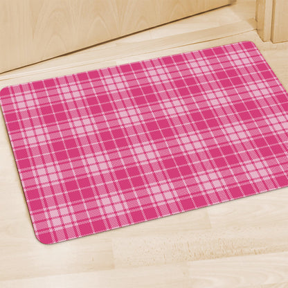 Pink Tartan Pattern Print Polyester Doormat