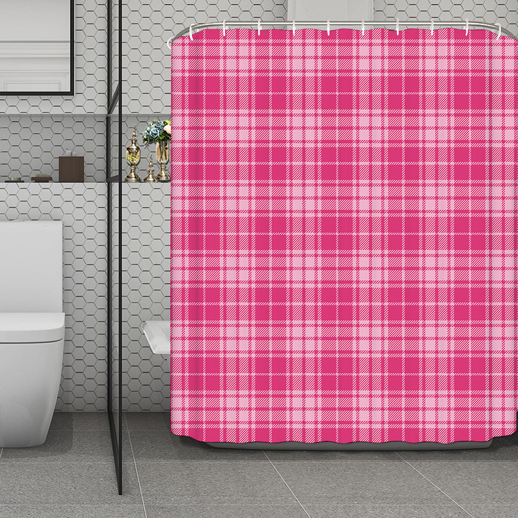 Pink Tartan Pattern Print Polyester Shower Curtain
