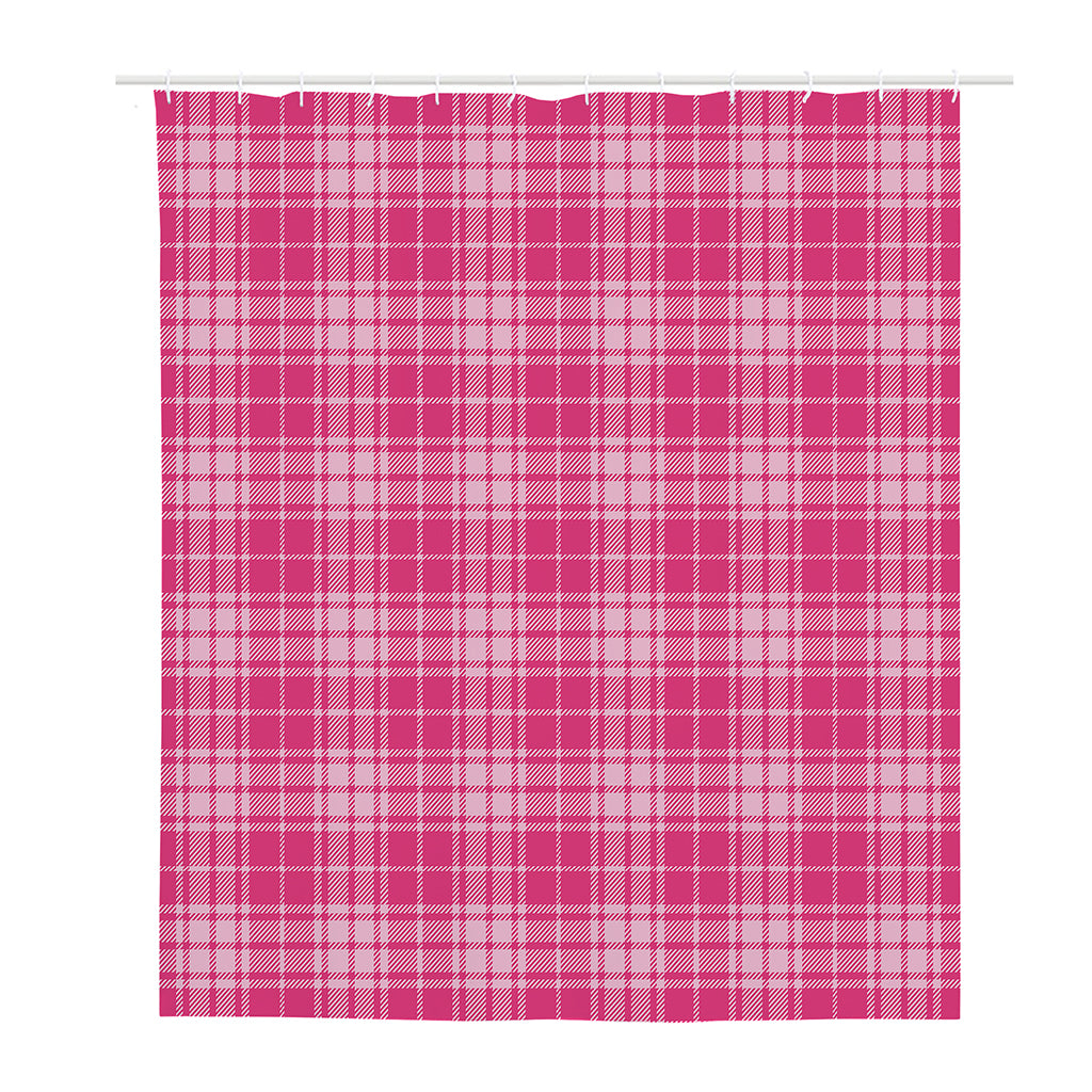 Pink Tartan Pattern Print Polyester Shower Curtain