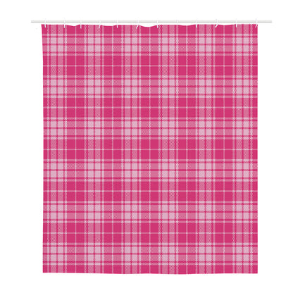 Pink Tartan Pattern Print Polyester Shower Curtain