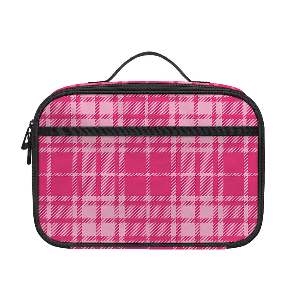 Pink Tartan Pattern Print Portable Lunch Bag