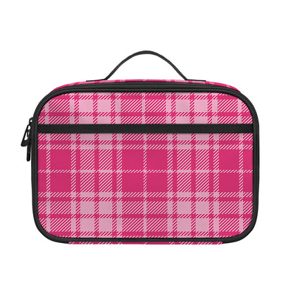 Pink Tartan Pattern Print Portable Lunch Bag
