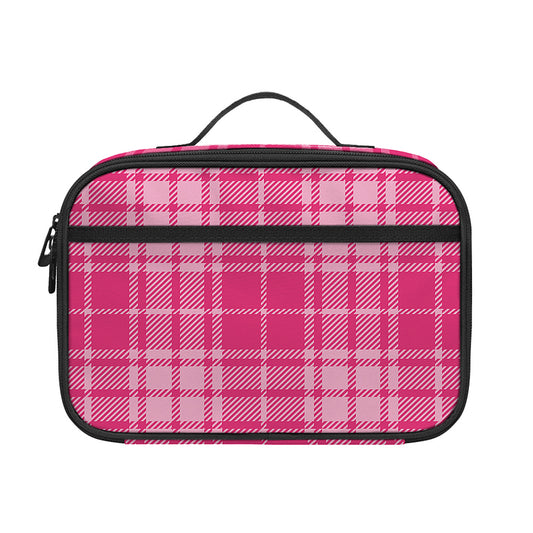 Pink Tartan Pattern Print Portable Lunch Bag