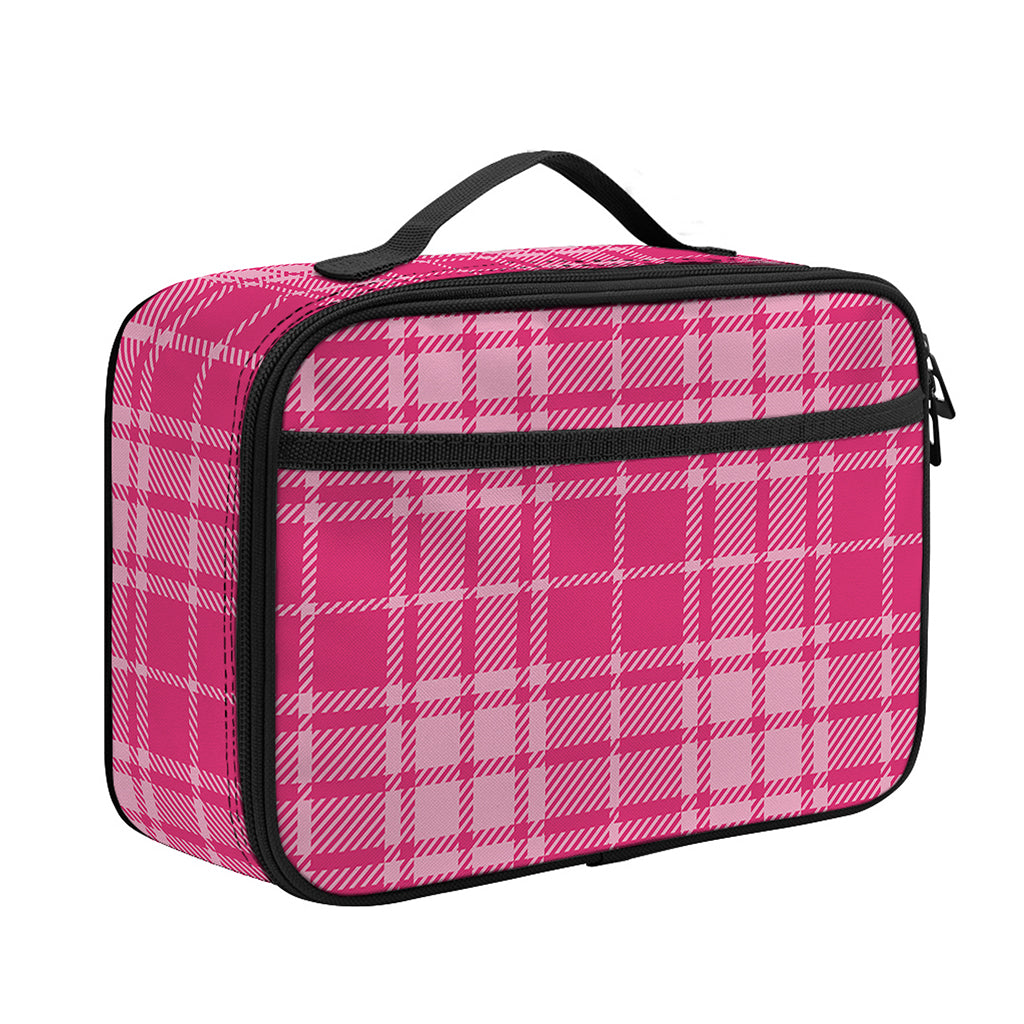 Pink Tartan Pattern Print Portable Lunch Bag