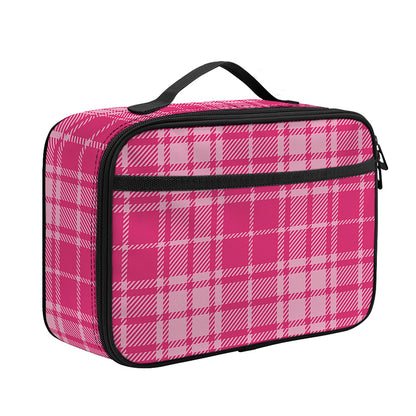 Pink Tartan Pattern Print Portable Lunch Bag