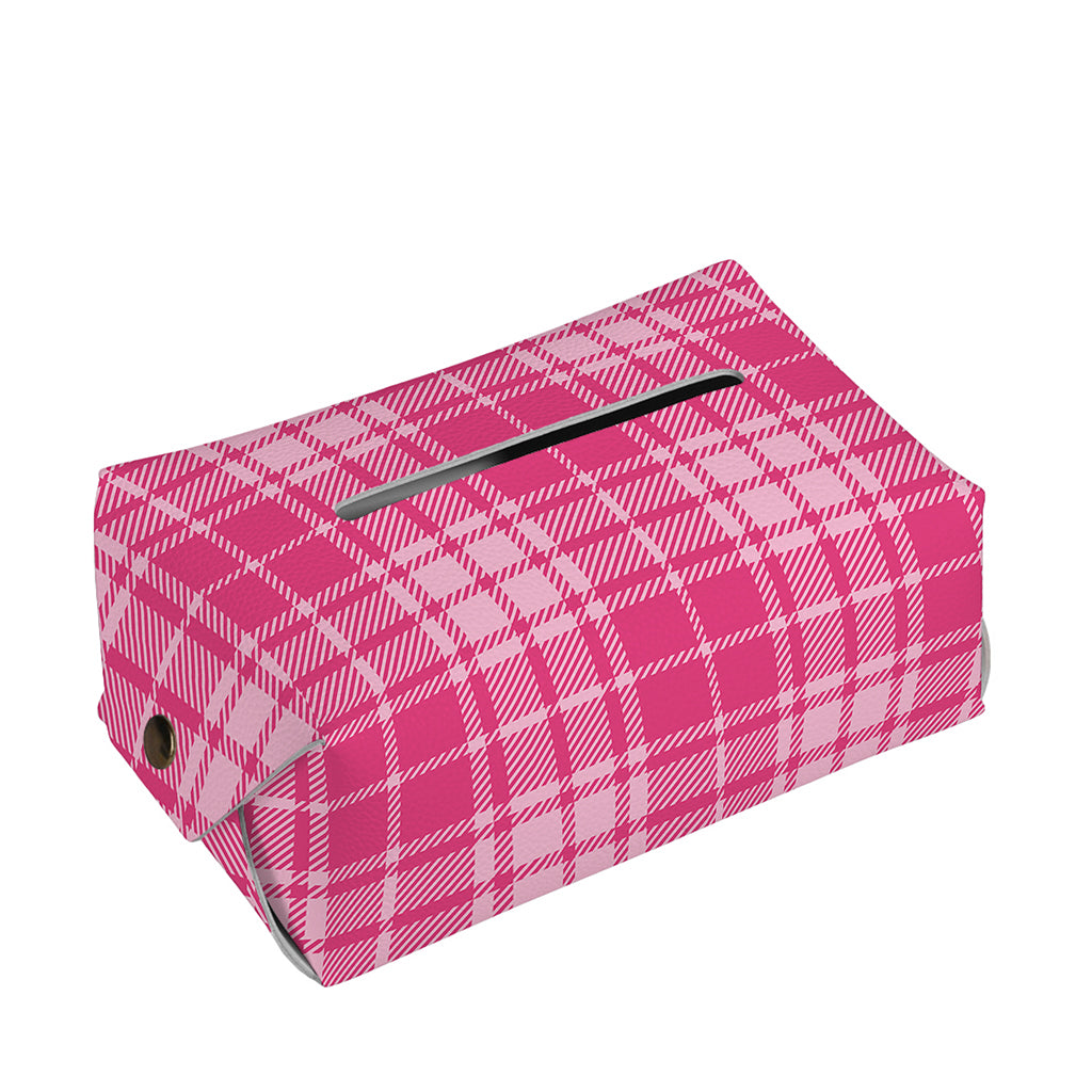 Pink Tartan Pattern Print Rectangle Tissue Box Cover