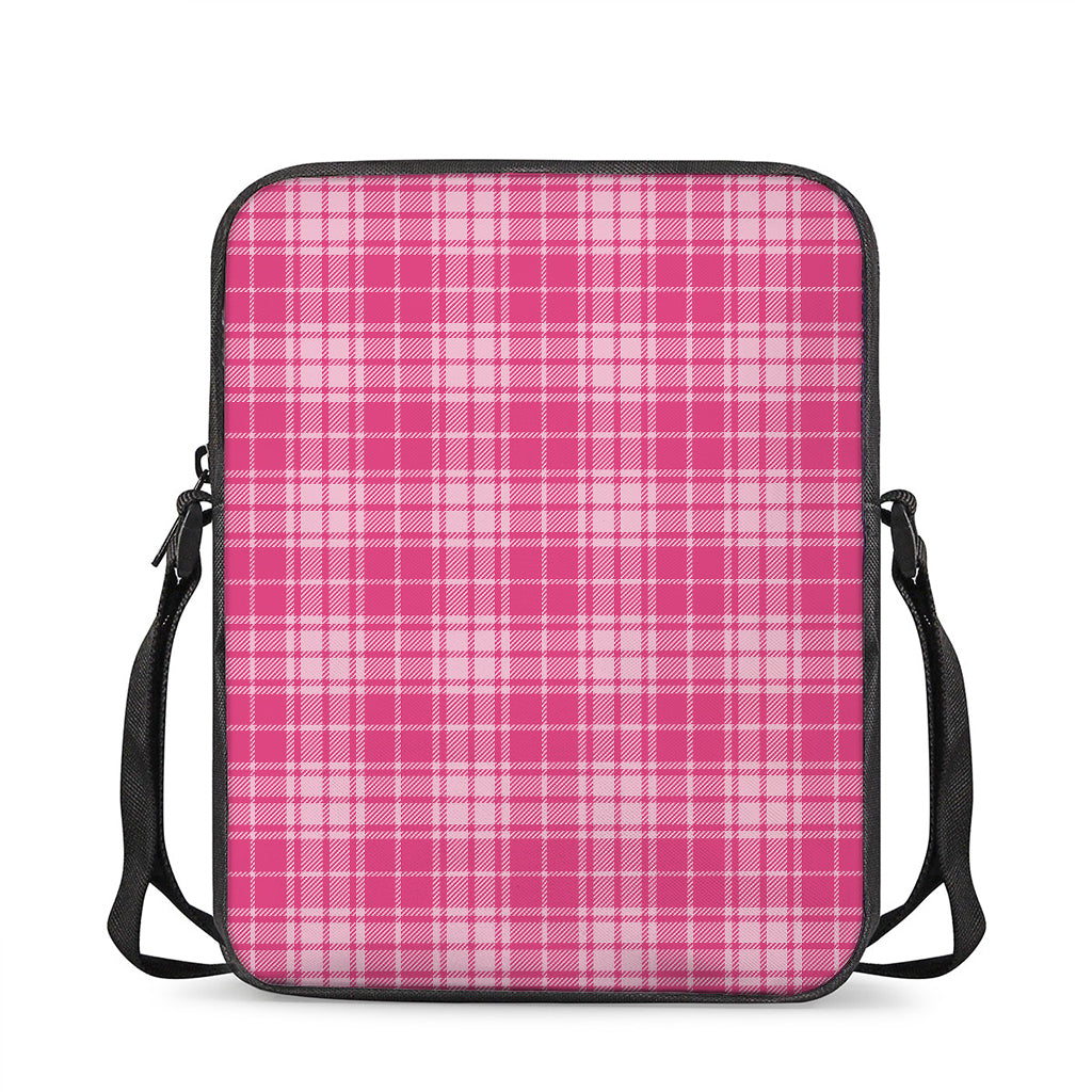 Pink Tartan Pattern Print Rectangular Crossbody Bag