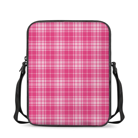 Pink Tartan Pattern Print Rectangular Crossbody Bag