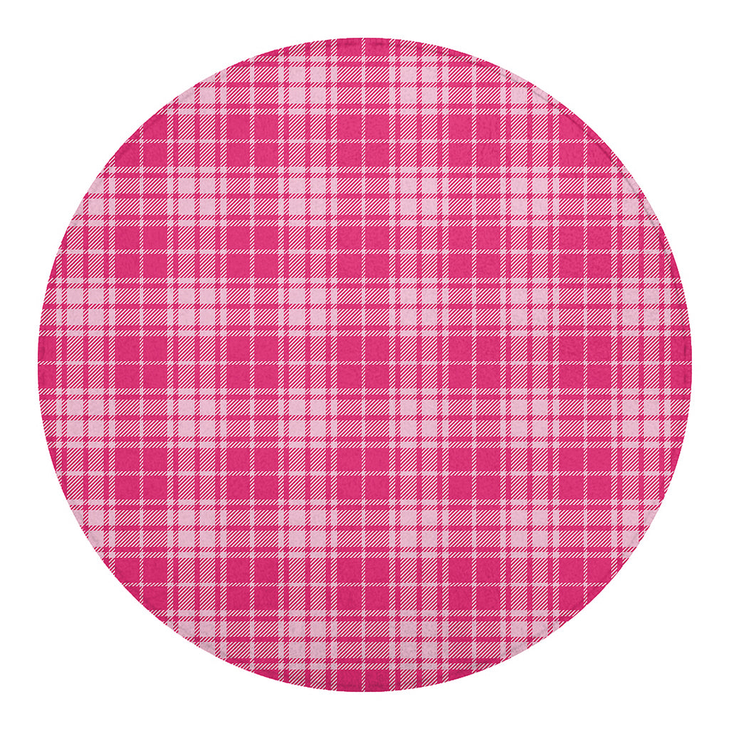Pink Tartan Pattern Print Round Blanket