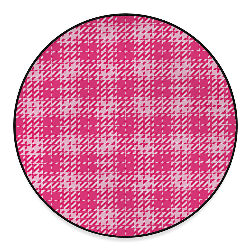 Pink Tartan Pattern Print Round Floor Mat