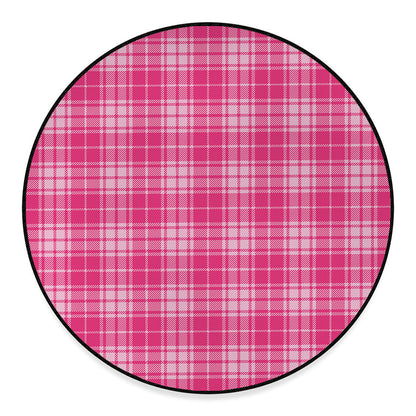 Pink Tartan Pattern Print Round Floor Mat