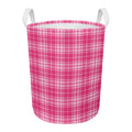 Pink Tartan Pattern Print Round Laundry Basket