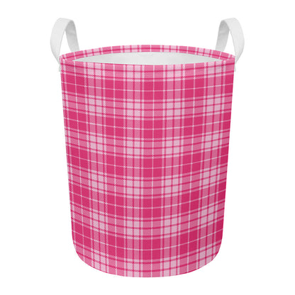 Pink Tartan Pattern Print Round Laundry Basket