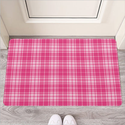 Pink Tartan Pattern Print Rubber Doormat