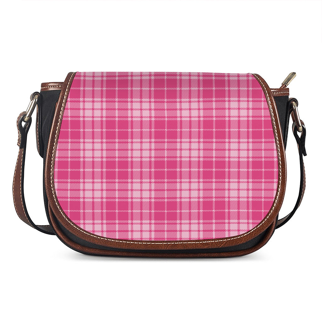 Pink Tartan Pattern Print Saddle Bag