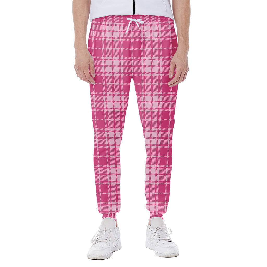 Pink Tartan Pattern Print Scuba Joggers