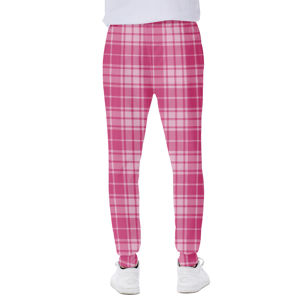 Pink Tartan Pattern Print Scuba Joggers