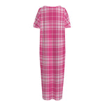 Pink Tartan Pattern Print Short Sleeve Long Nightdress