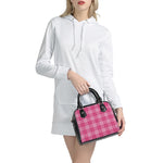 Pink Tartan Pattern Print Shoulder Handbag