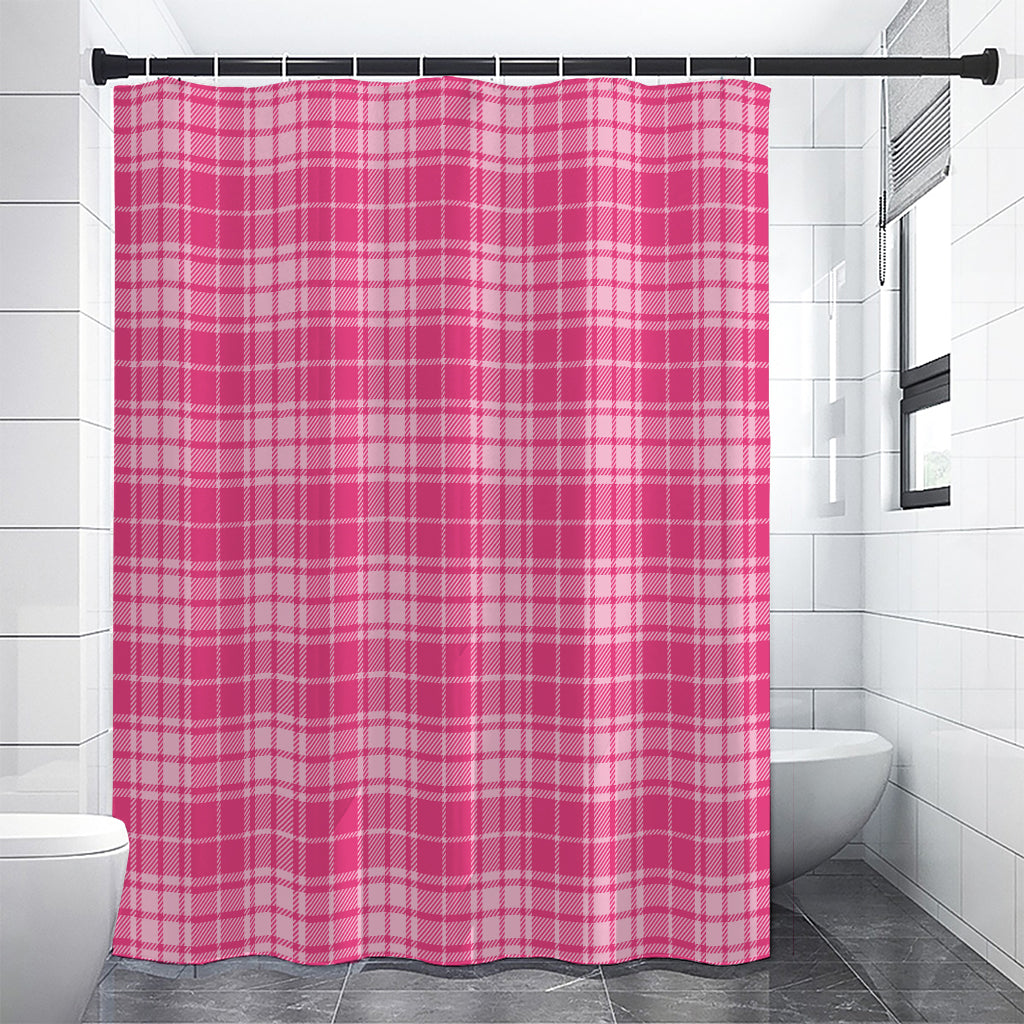 Pink Tartan Pattern Print Shower Curtain