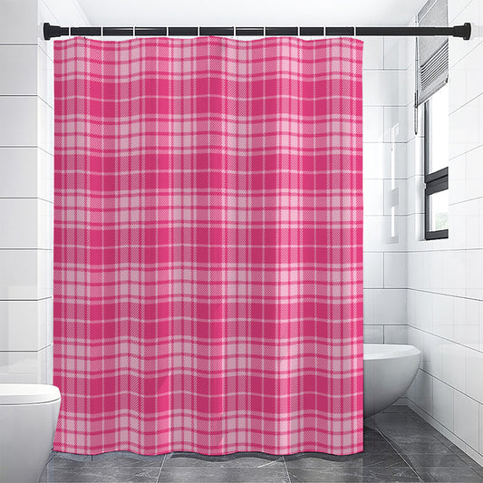Pink Tartan Pattern Print Shower Curtain