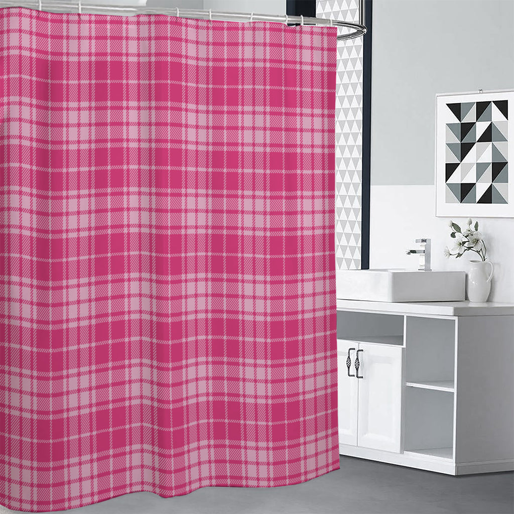 Pink Tartan Pattern Print Shower Curtain