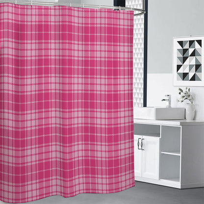 Pink Tartan Pattern Print Shower Curtain