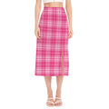 Pink Tartan Pattern Print Side Slit Midi Skirt