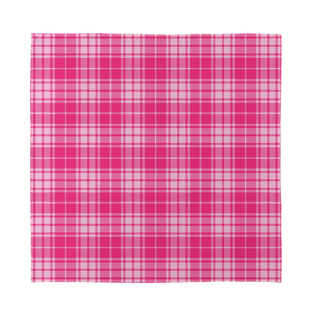 Pink Tartan Pattern Print Silk Bandana