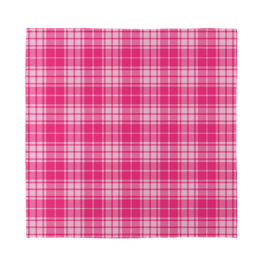 Pink Tartan Pattern Print Silk Bandana