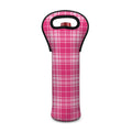 Pink Tartan Pattern Print Single Neoprene Wine Tote