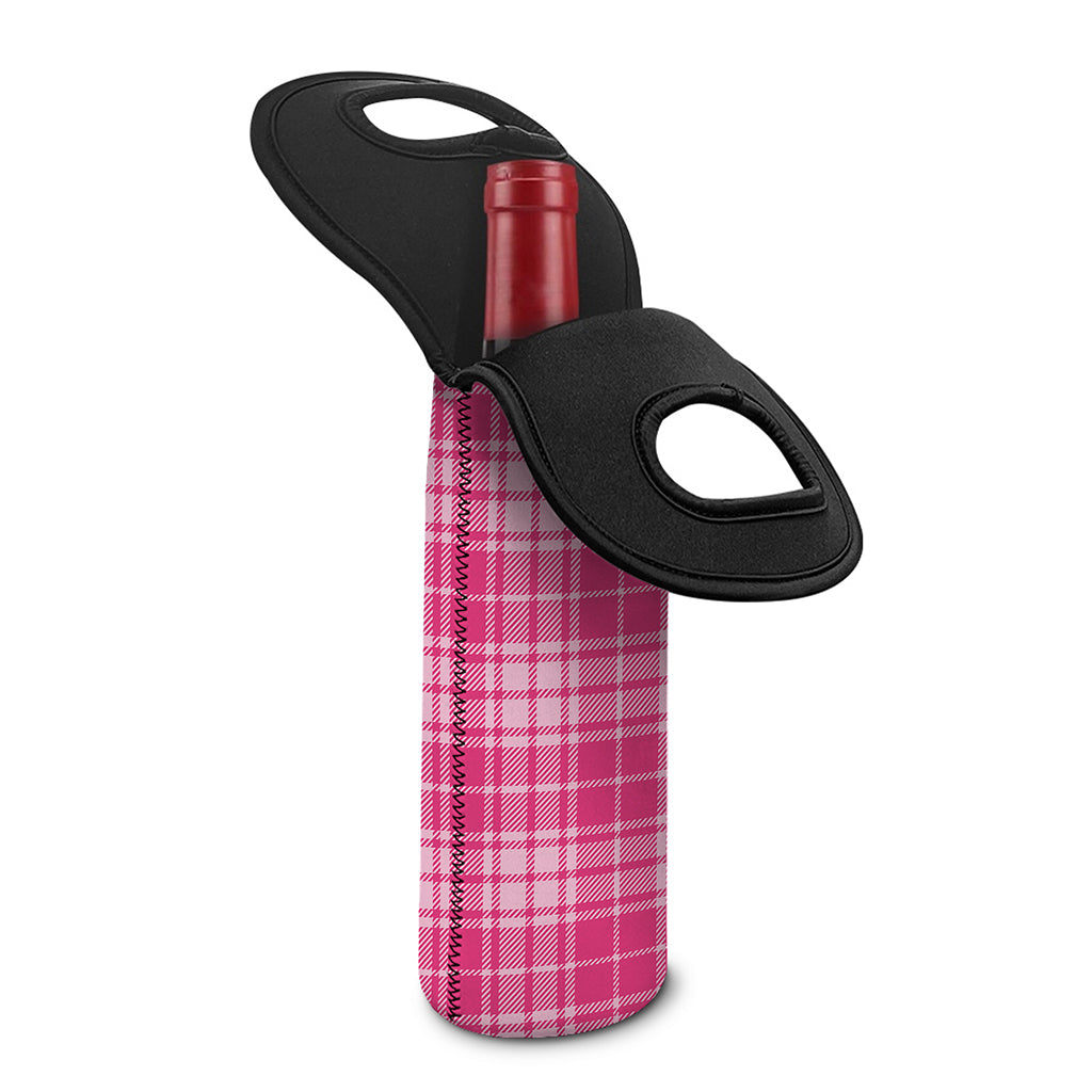 Pink Tartan Pattern Print Single Neoprene Wine Tote