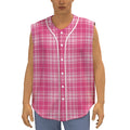 Pink Tartan Pattern Print Sleeveless Baseball Jersey