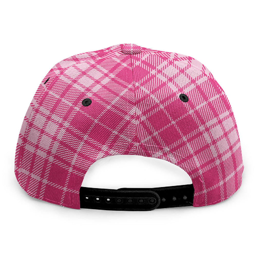 Pink Tartan Pattern Print Snapback Cap