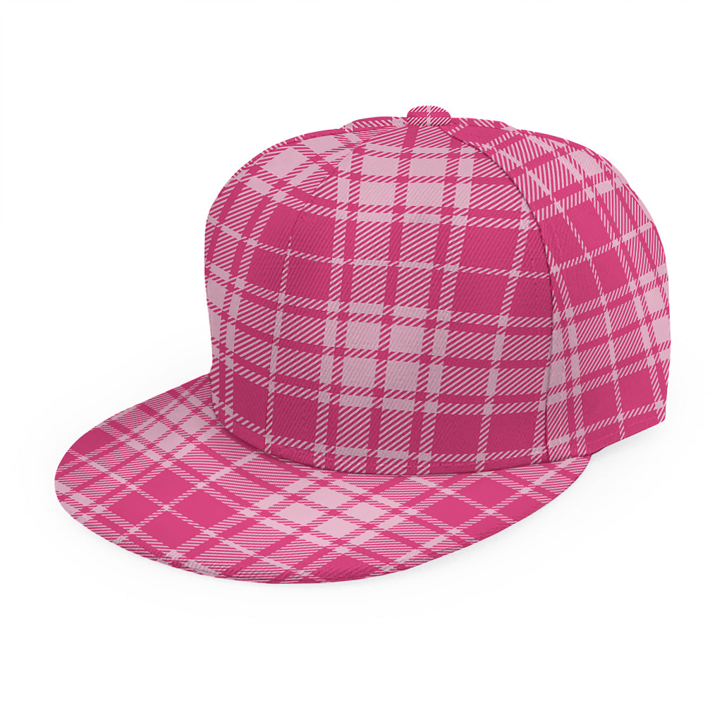 Pink Tartan Pattern Print Snapback Cap