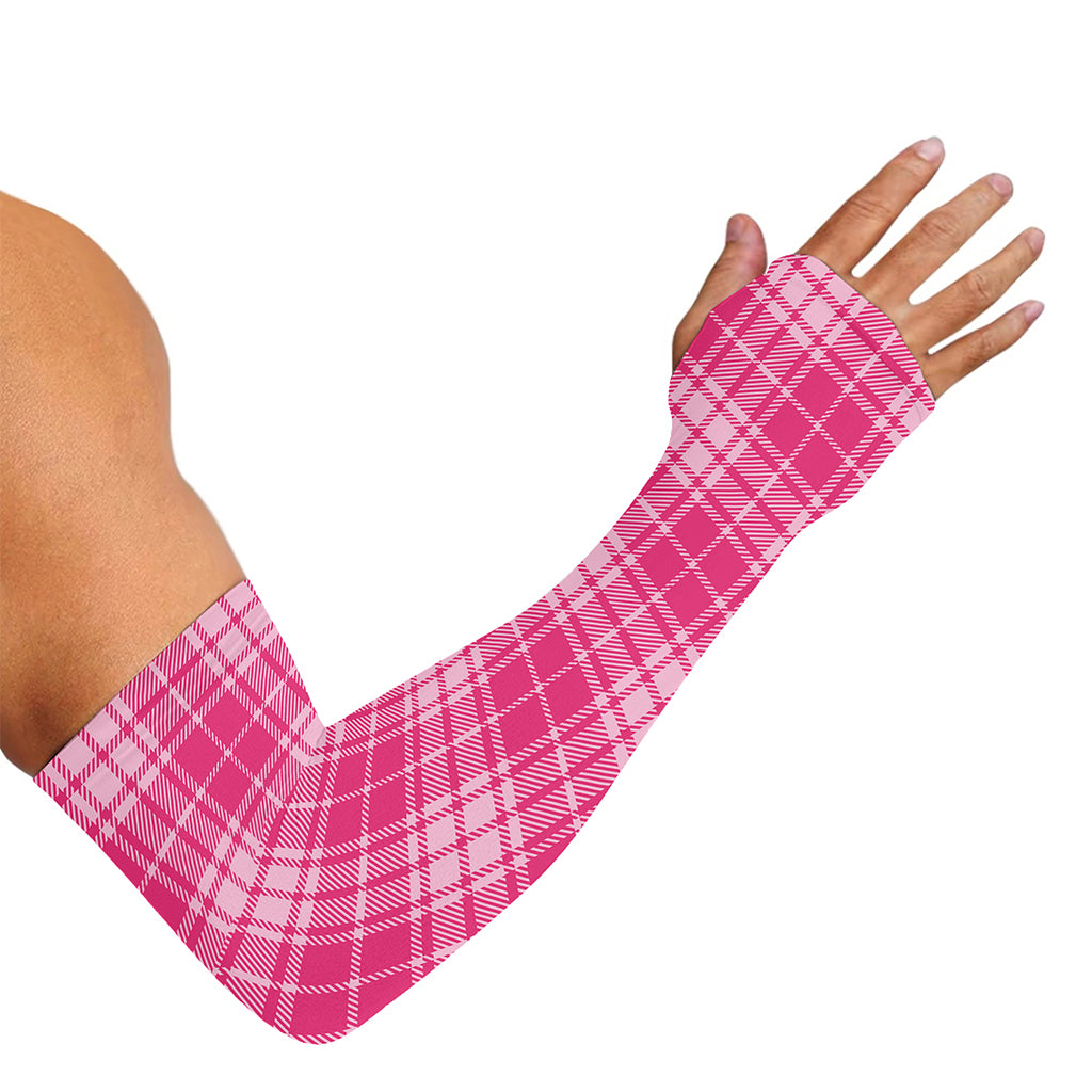 Pink Tartan Pattern Print Sun Protection Arm Sleeves