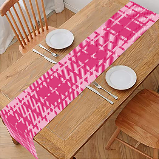 Pink Tartan Pattern Print Table Runner