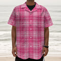 Pink Tartan Pattern Print Textured Short Sleeve Shirt