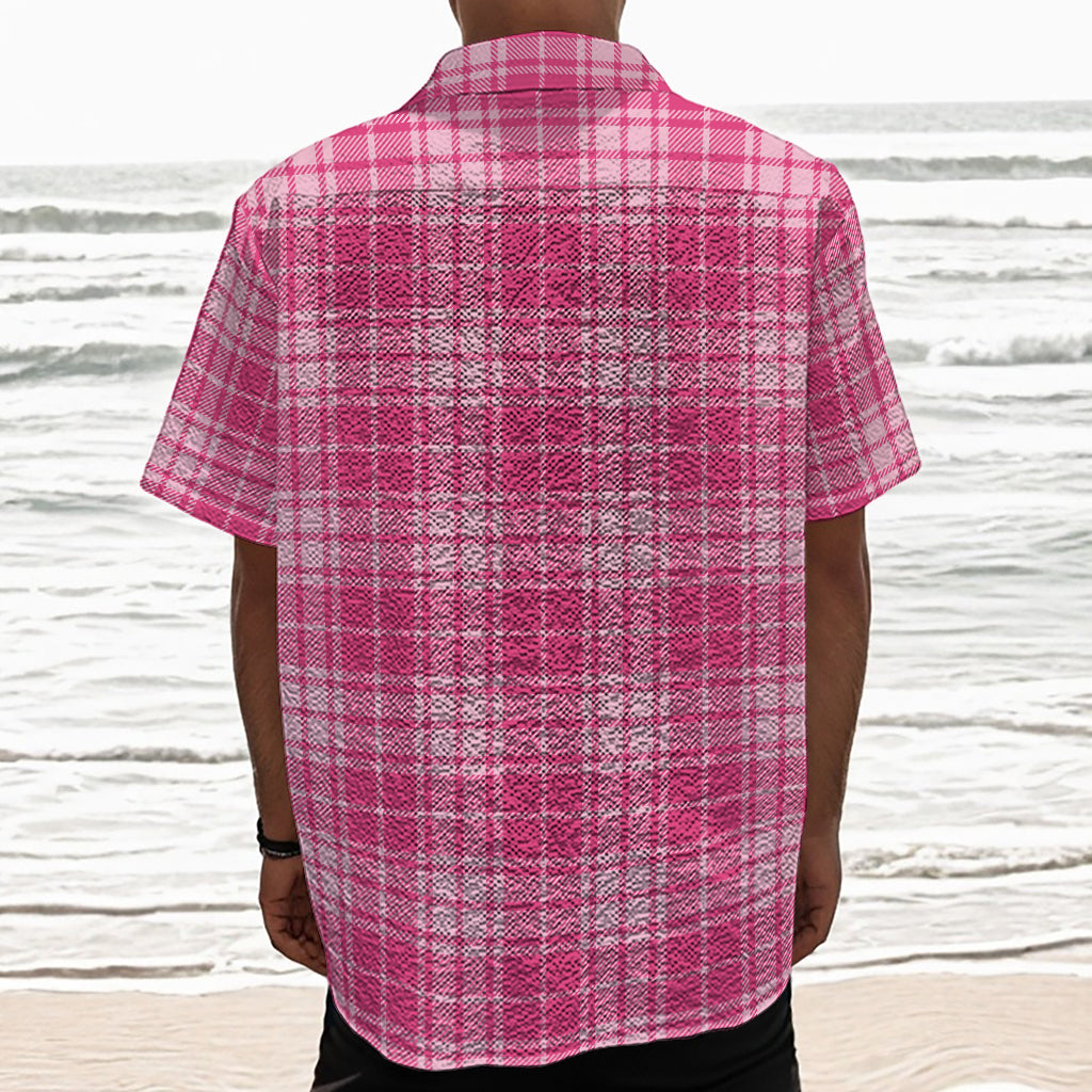 Pink Tartan Pattern Print Textured Short Sleeve Shirt