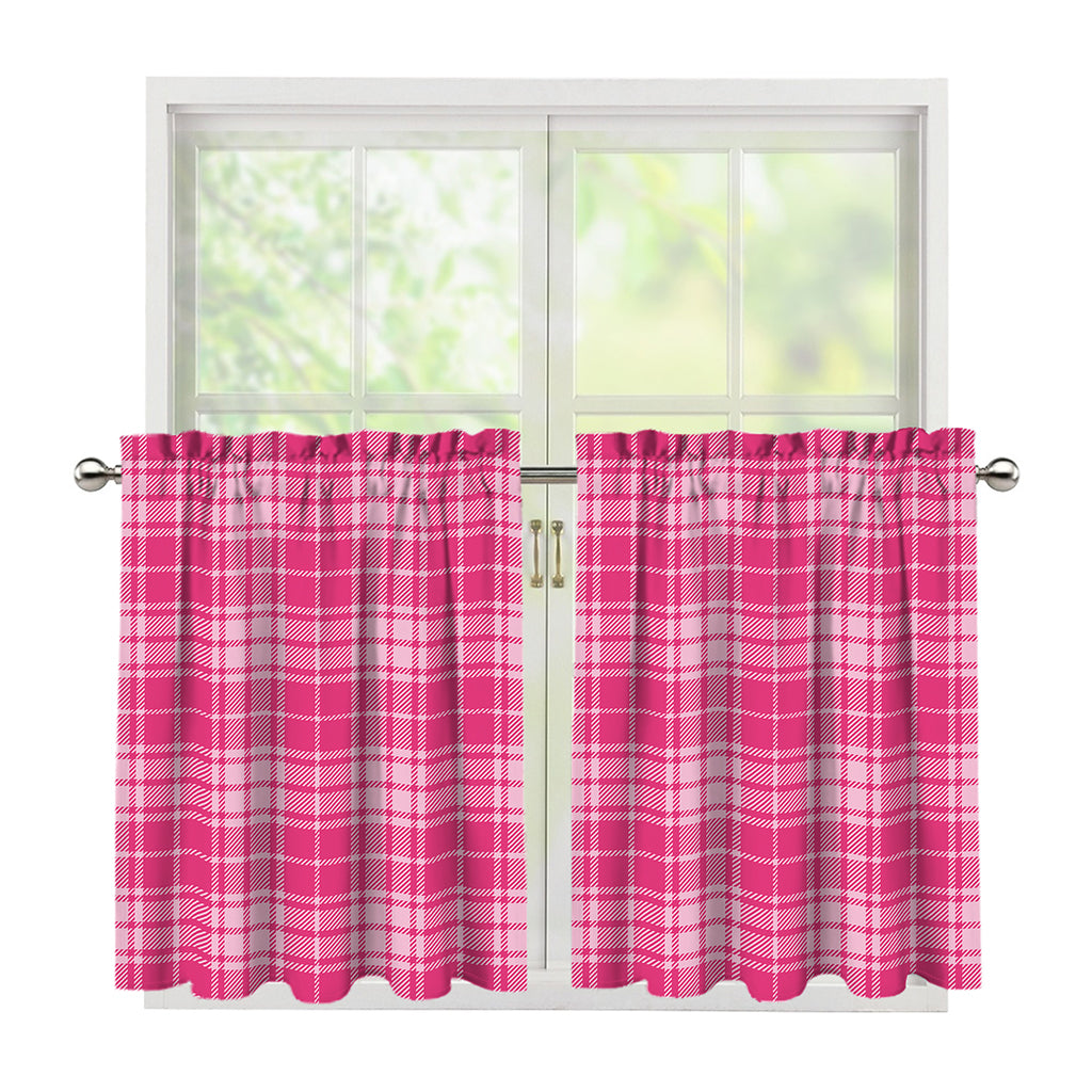 Pink Tartan Pattern Print Tier Curtains