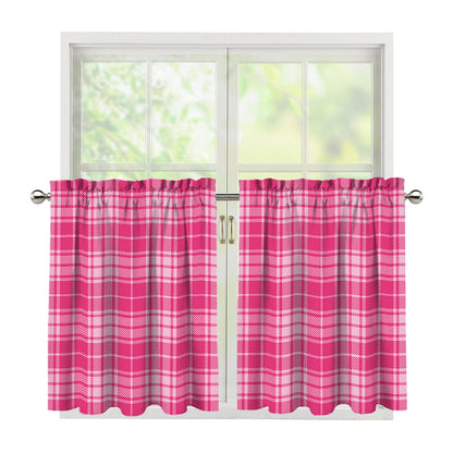 Pink Tartan Pattern Print Tier Curtains