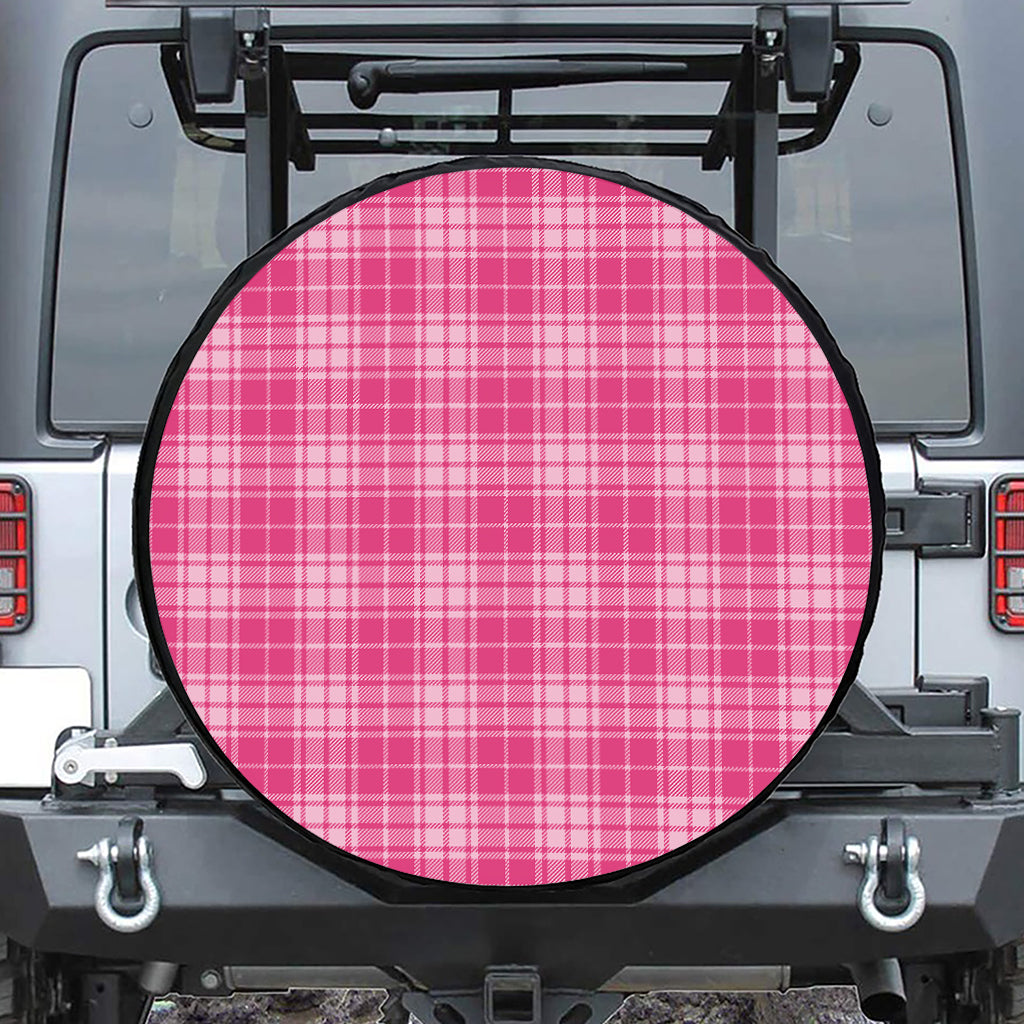 Pink Tartan Pattern Print Tire Cover