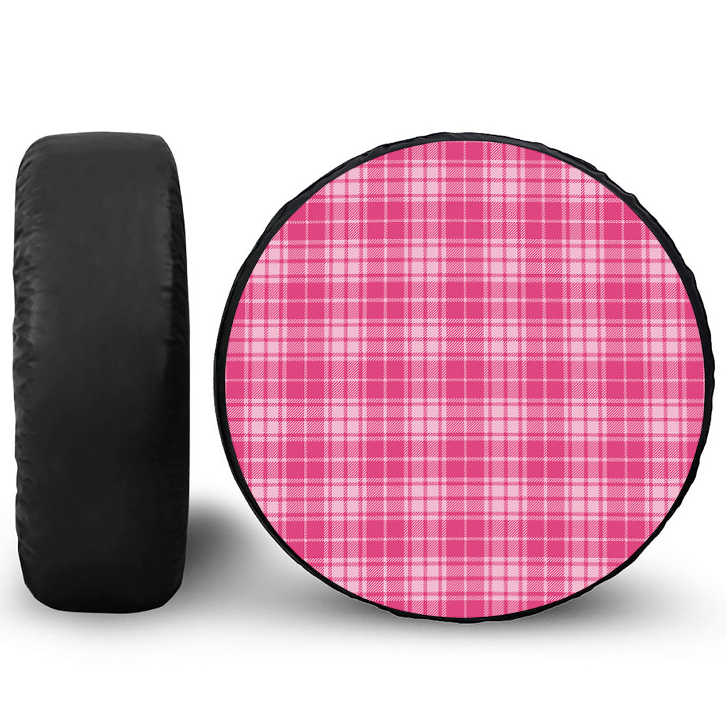 Pink Tartan Pattern Print Tire Cover