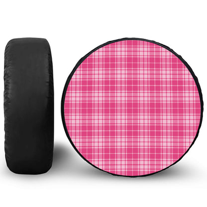 Pink Tartan Pattern Print Tire Cover