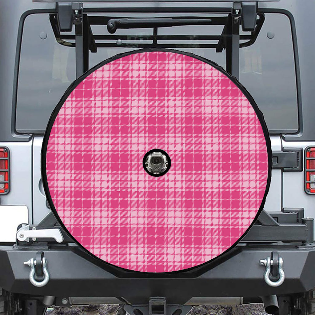 Pink Tartan Pattern Print Tire Cover With Camera Hole