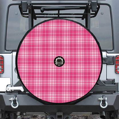 Pink Tartan Pattern Print Tire Cover With Camera Hole