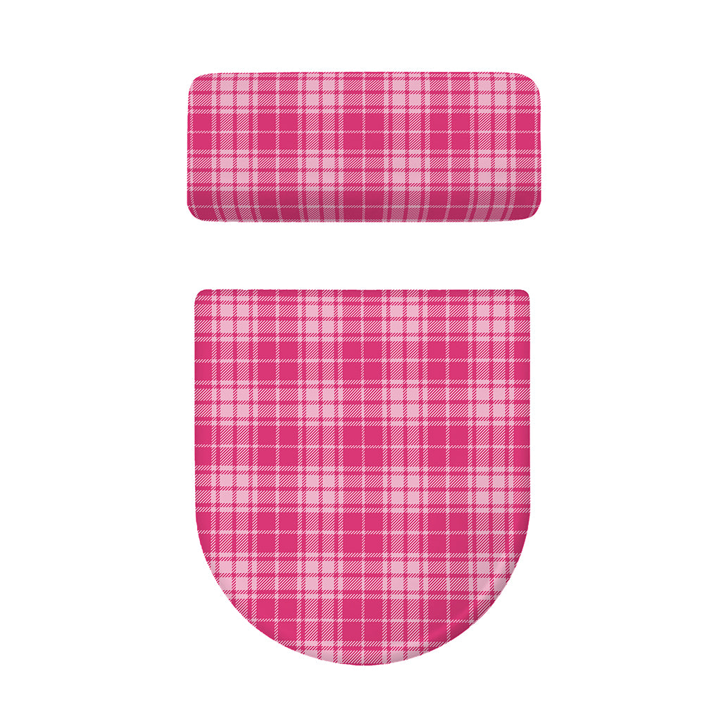 Pink Tartan Pattern Print Toilet Lid And Tank Cover Set